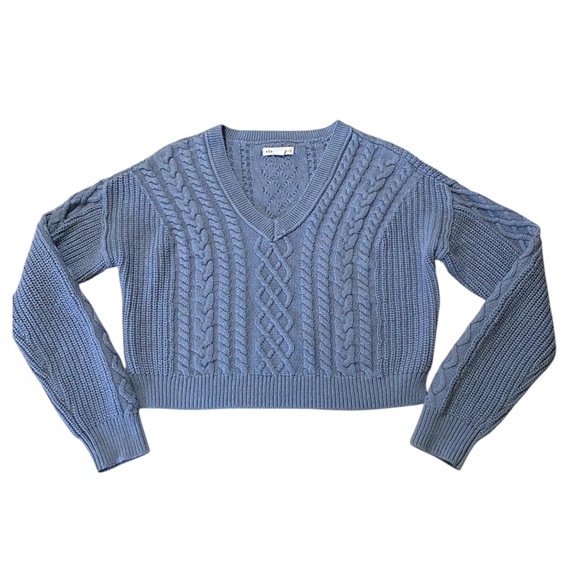 Aeropostale Cropped Cable Knit Sweater Blue M Slouchy Preppy Y2K Style Academia - Picture 4 of 8